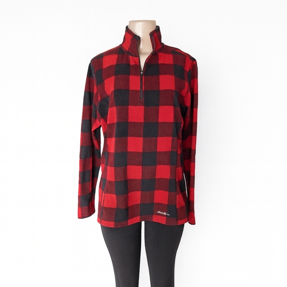 Eddie Bauer Women’s Buffalo Plaid 1/4 Zip Fleece Pullover – Size Large - Picture 1 of 4
